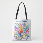 Kleurrijke Veren Bloemen Canvas tas, Boho Stijl, Tote Bag (Voorkant)