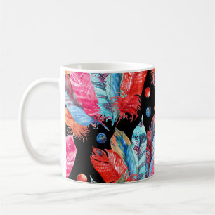 Kleurrijke veren, boho, naadloos, levendig. koffiemok