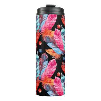 Kleurrijke veren, boho, naadloos, levendig. thermosbeker