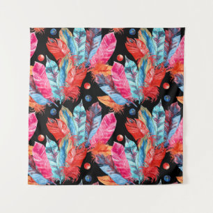 Kleurrijke veren, boho, naadloos, levendig. wandkleed