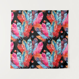 Kleurrijke veren, boho, naadloos, levendig. wandkleed