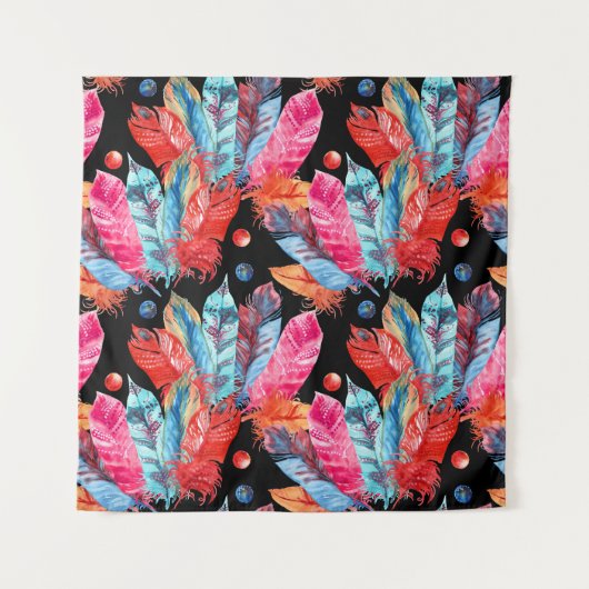 Kleurrijke veren, boho, naadloos, levendig. wandkleed (Voorkant)