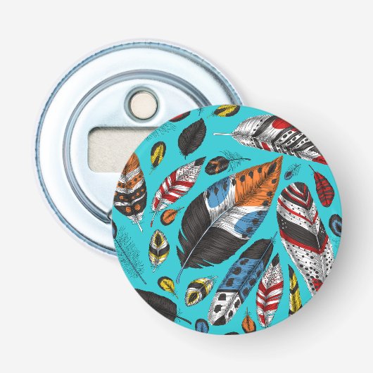 Kleurrijke veren button flesopener (Voorkant)