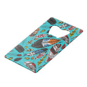 Kleurrijke veren creditkaart flessenopener (Achterkant Gekanteld)