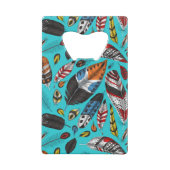 Kleurrijke veren creditkaart flessenopener (Achterkant)