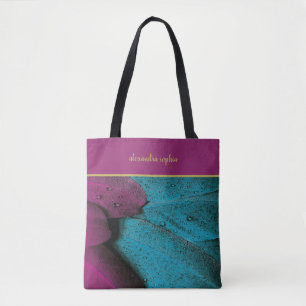 Kleurrijke veren en regendruppels tote bag