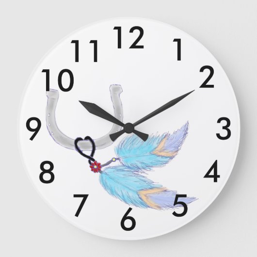 Kleurrijke veren Hoefijzer Wall Clock Grote Klok (Voorkant)