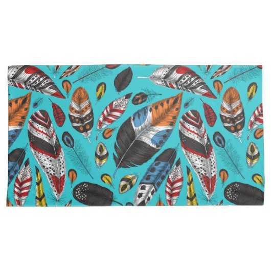 Kleurrijke veren kussensloop (Voorkant-Rechts)