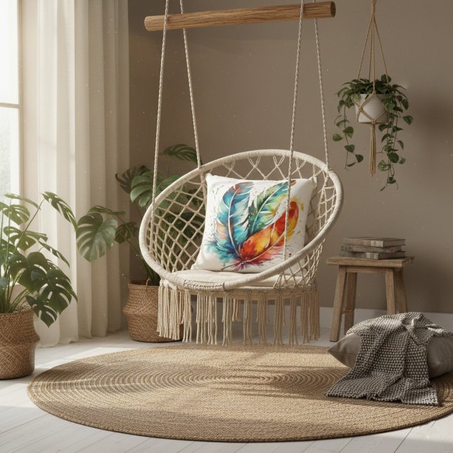 Kleurrijke veren Native American Water Color Kussen (Creator heeft geüpload)