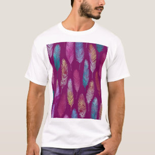 Kleurrijke veren: paarse achtergrondpatroon. t-shirt