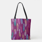 Kleurrijke veren: paarse achtergrondpatroon. tote bag (Achterkant)
