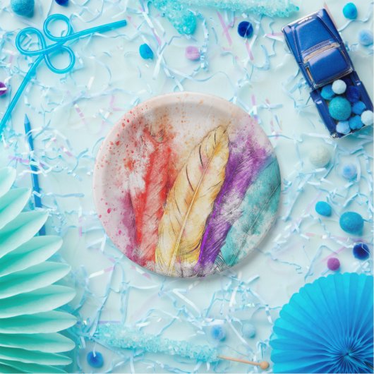 Kleurrijke Veren Papier Bord (Feest)