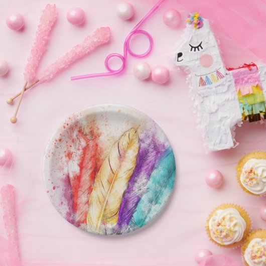 Kleurrijke Veren Papier Bord (Feest)