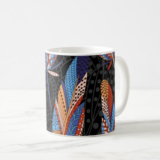 Kleurrijke veren patroon naadloze achtergrond. koffiemok (Voorkant rechts)