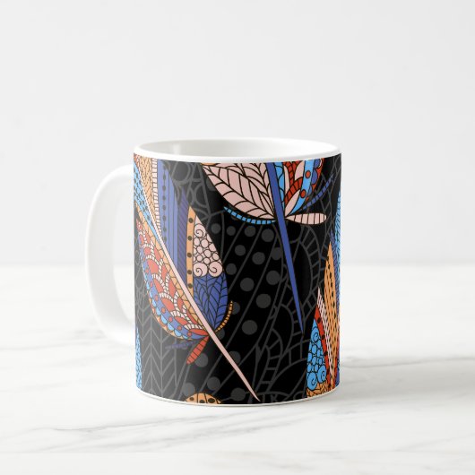 Kleurrijke veren patroon naadloze achtergrond. koffiemok (Voorkant links)