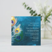 Kleurrijke veren pauw thema bruiloft uitnodiging (Staand voorkant)