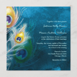 Kleurrijke veren pauw thema bruiloft uitnodiging