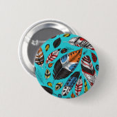 Kleurrijke veren ronde button 5,7 cm (Voorkant /achterkant)