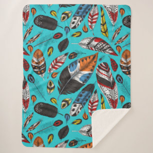 Kleurrijke veren sherpa deken