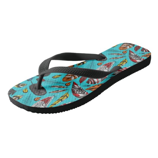Kleurrijke veren teenslippers (Schuin)