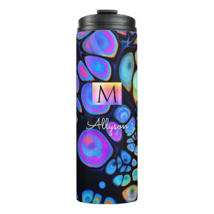Kleurrijke verf cellen abstract, naam & monogram thermosbeker