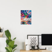 Kleurrijke verf die over de haven van NYC drupt Poster (Thuiskantoor)