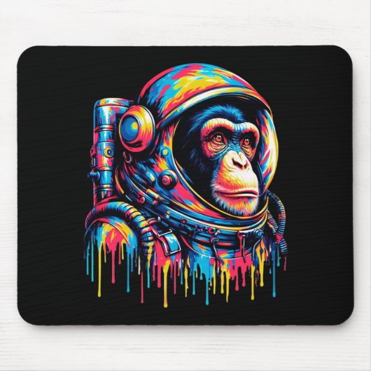 Kleurrijke verf druppel astronaut chimpansee muismat (Voorkant)