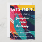 Kleurrijke Verf Effect 16e Verjaardag Party Kaart (Voorkant)