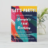 Kleurrijke Verf Effect 16e Verjaardag Party Kaart (Staand voorkant)
