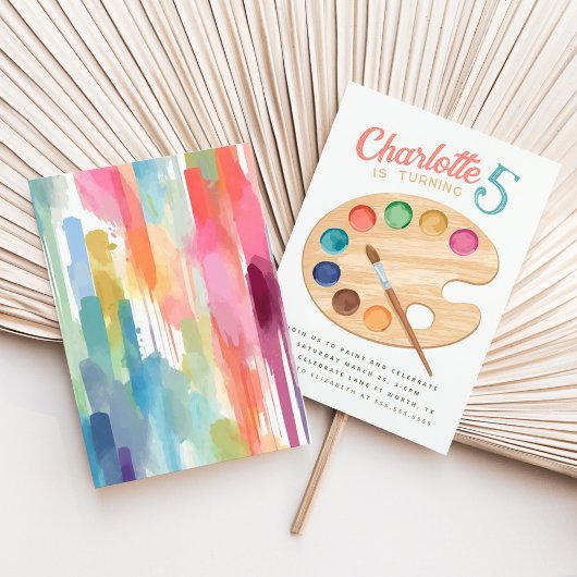 Kleurrijke verf en kunst verjaardagsfeest uitnodig kaart