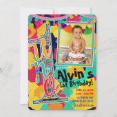 Kleurrijke Verf Fiesta UNO 1e Verjaardag Party Fot Kaart (Voorkant)