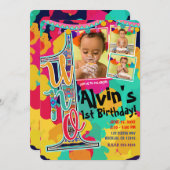 Kleurrijke Verf Fiesta UNO 1e Verjaardag Party Fot Kaart (Voorkant / Achterkant)