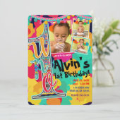 Kleurrijke Verf Fiesta UNO 1e Verjaardag Party Fot Kaart (Staand voorkant)