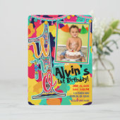Kleurrijke Verf Fiesta UNO 1e Verjaardag Party Fot Kaart (Staand voorkant)