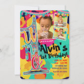 Kleurrijke Verf Fiesta UNO 1e Verjaardag Party Fot Kaart (Voorkant)