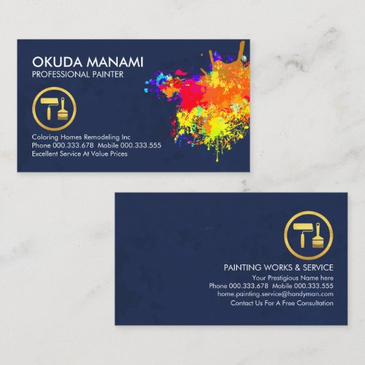 Kleurrijke verf spatten schilderij visitekaartje (Voorkant / Achterkant)
