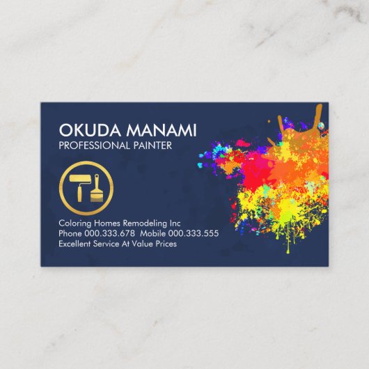 Kleurrijke verf spatten schilderij visitekaartje (Voorkant)