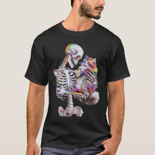 Kleurrijke verf Splash Cat en Skeleton Art Graphic T-shirt