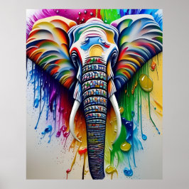 Kleurrijke Verf Splatter Afrikaanse Olifant Poster