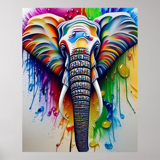 Kleurrijke Verf Splatter Afrikaanse Olifant Poster (Voorkant)