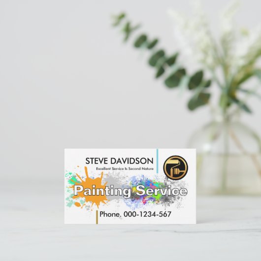 Kleurrijke Verf Splatter Schilderservice Visitekaartje (Staand voorkant)
