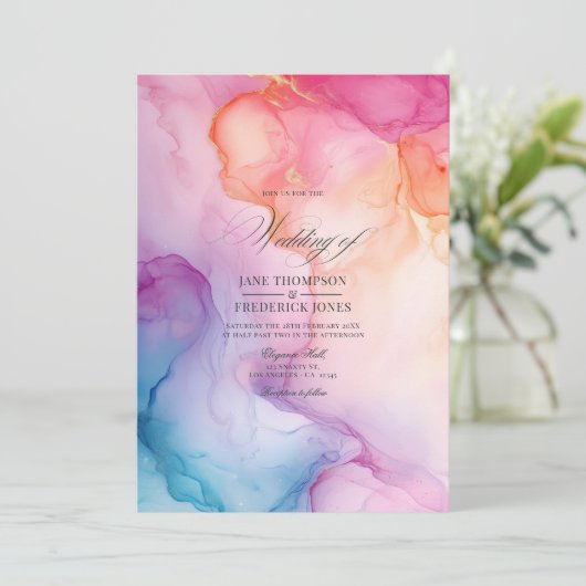 Kleurrijke Verf Wervelingen Met Gouden Accenten Tr Kaart (Staand voorkant)