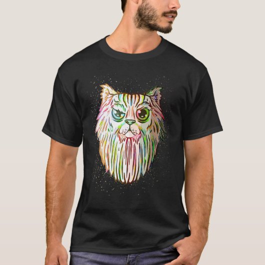 Kleurrijke verfspatten Baardkat T-shirt (Voorkant)