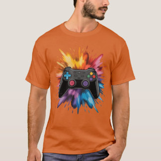 Kleurrijke verfspatten gamecontroller voor videoga t-shirt
