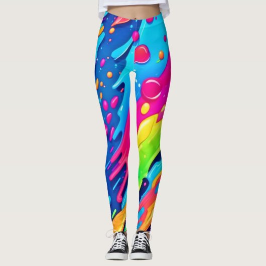Kleurrijke verfspatten leggings (Voorkant)