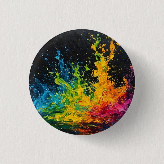 Kleurrijke verfspatten ronde button 3,2 cm (Voorkant)