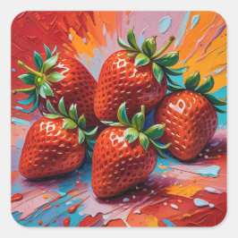 Kleurrijke verfspetters op aardbeien met een artis vierkante sticker