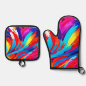 Kleurrijke verfstreken Art Ovenwant & Pannenlap Set (Voorkant)