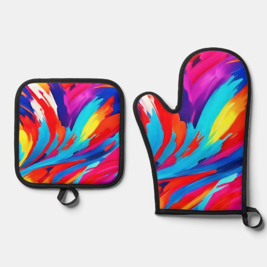 Kleurrijke verfstreken Art Ovenwant & Pannenlap Set (Voorkant)