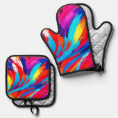 Kleurrijke verfstreken Art Ovenwant & Pannenlap Set (Voorkant / Achterkant)